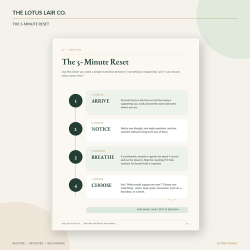 Interior preview of the five-minute reset practice