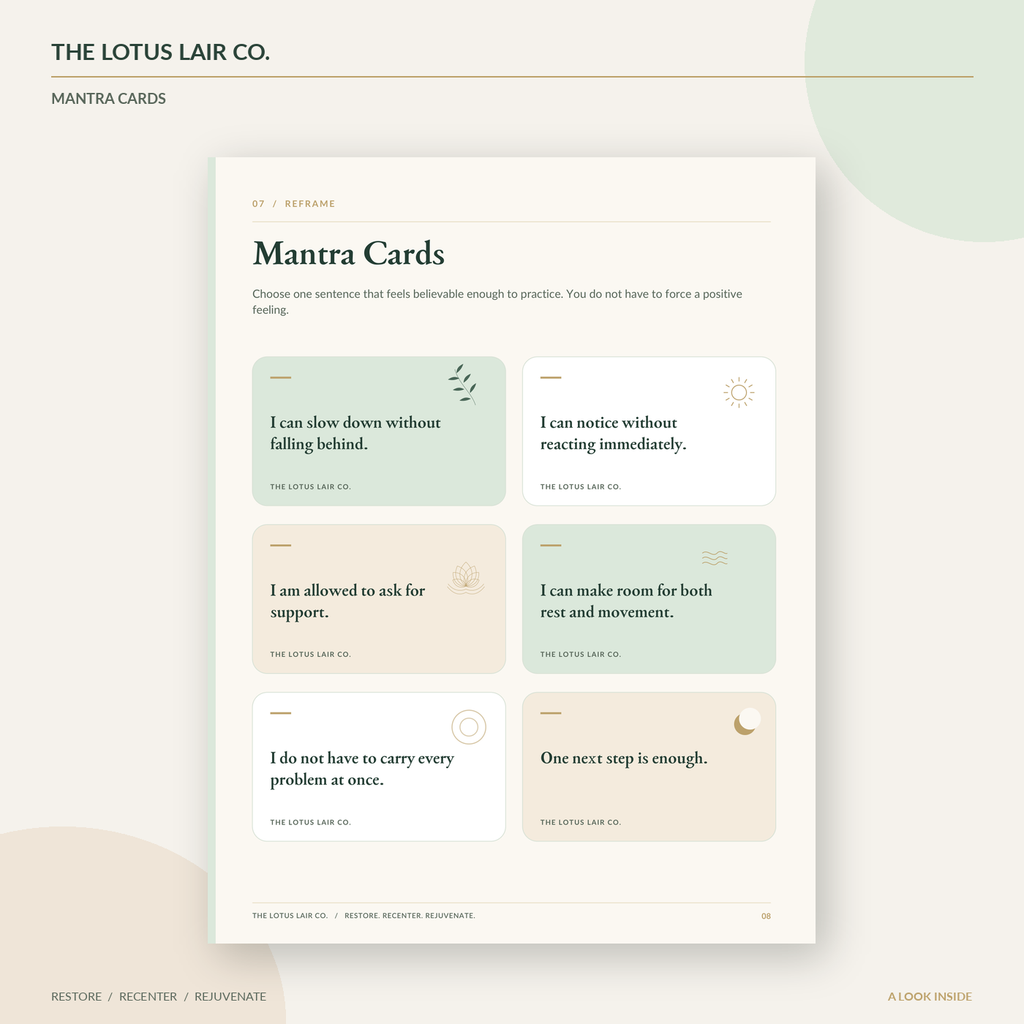 Interior preview of six mantra cards